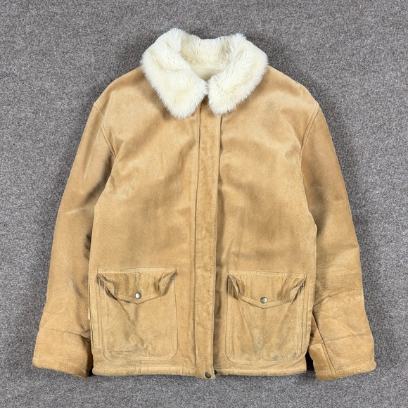 Marvin Richards Jackets & Blazers - J Percy Marvin Richards Tan Suede Leather Jacket Faux Fur Lined Coat Women’s M